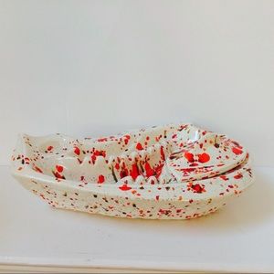 1970's Ceramic Red Ashtray Speckled Confetti  Mod